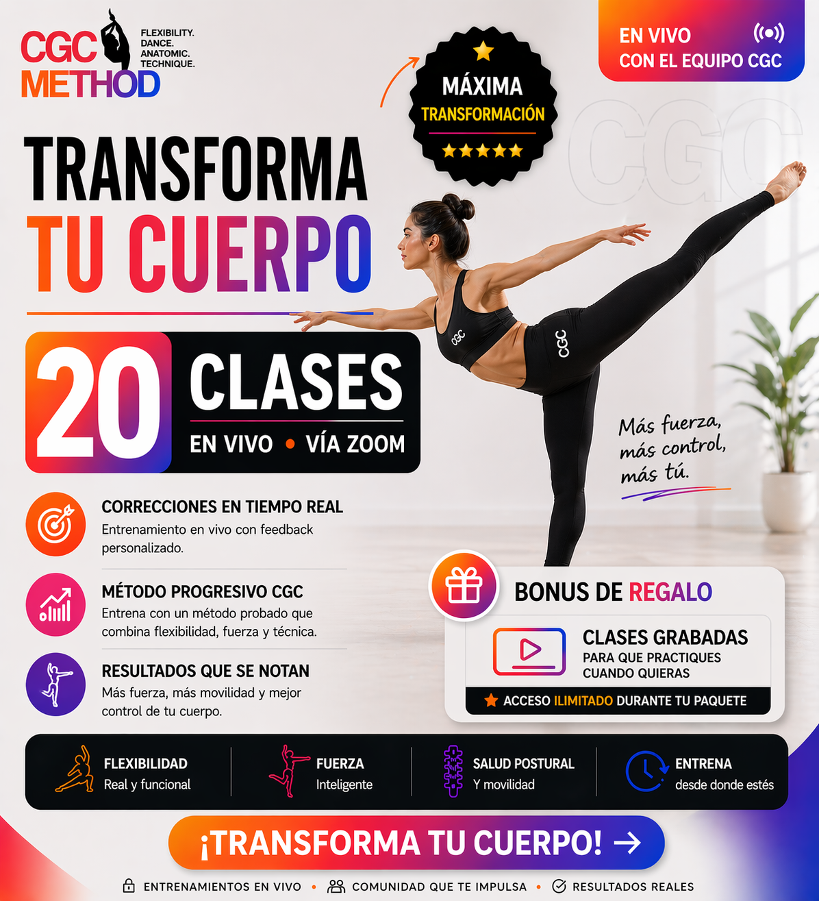 20 clases grupales en vivo – Transforma tu cuerpo con el método CGC