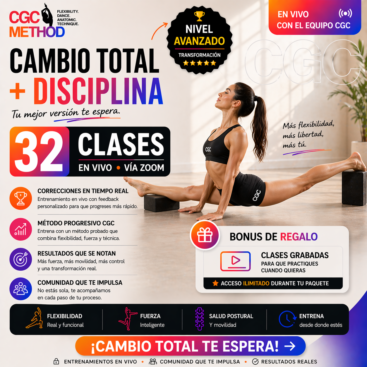 32 clases grupales en vivo – Cambio total con el método CGC