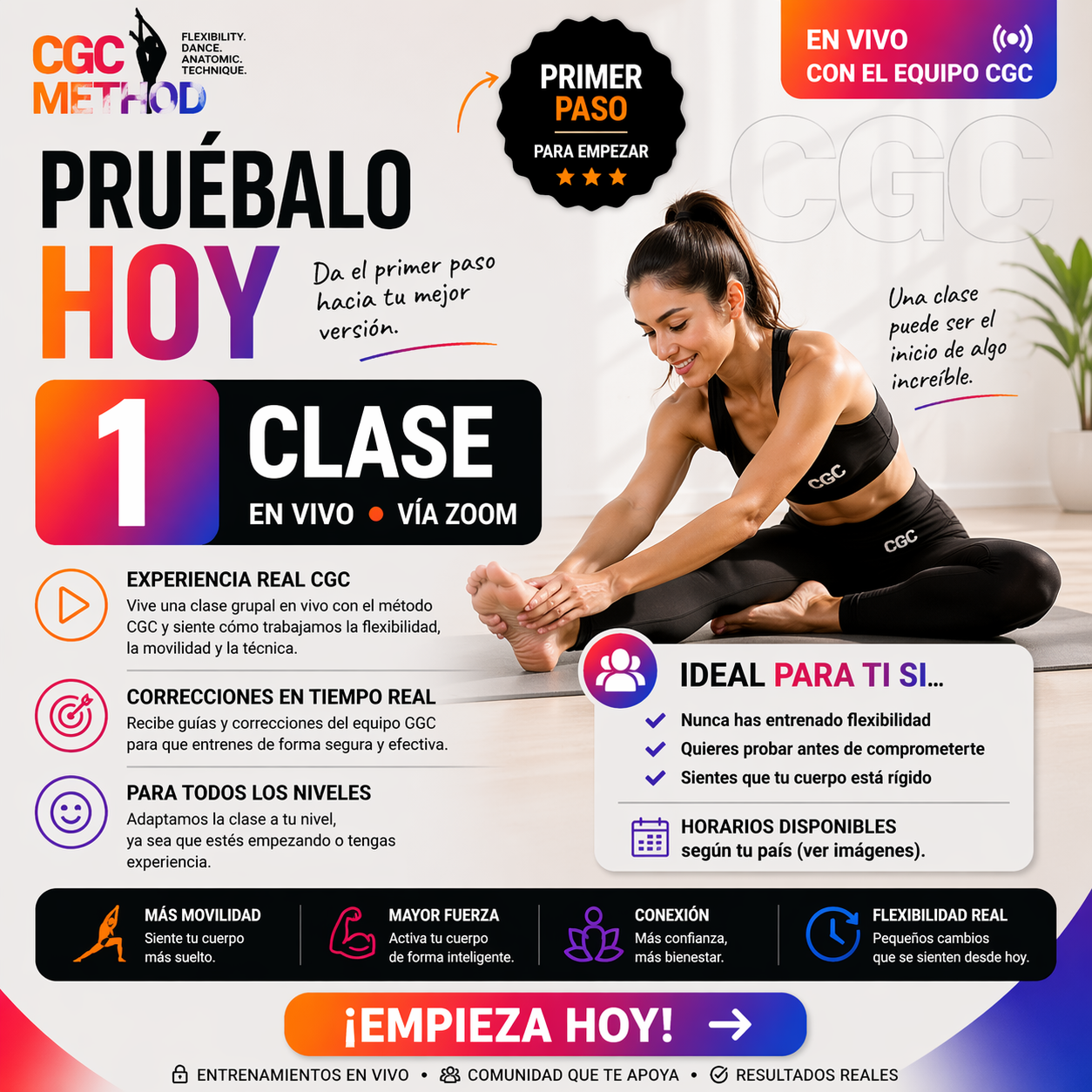 1 clase grupal en vivo – Prueba el método CGC