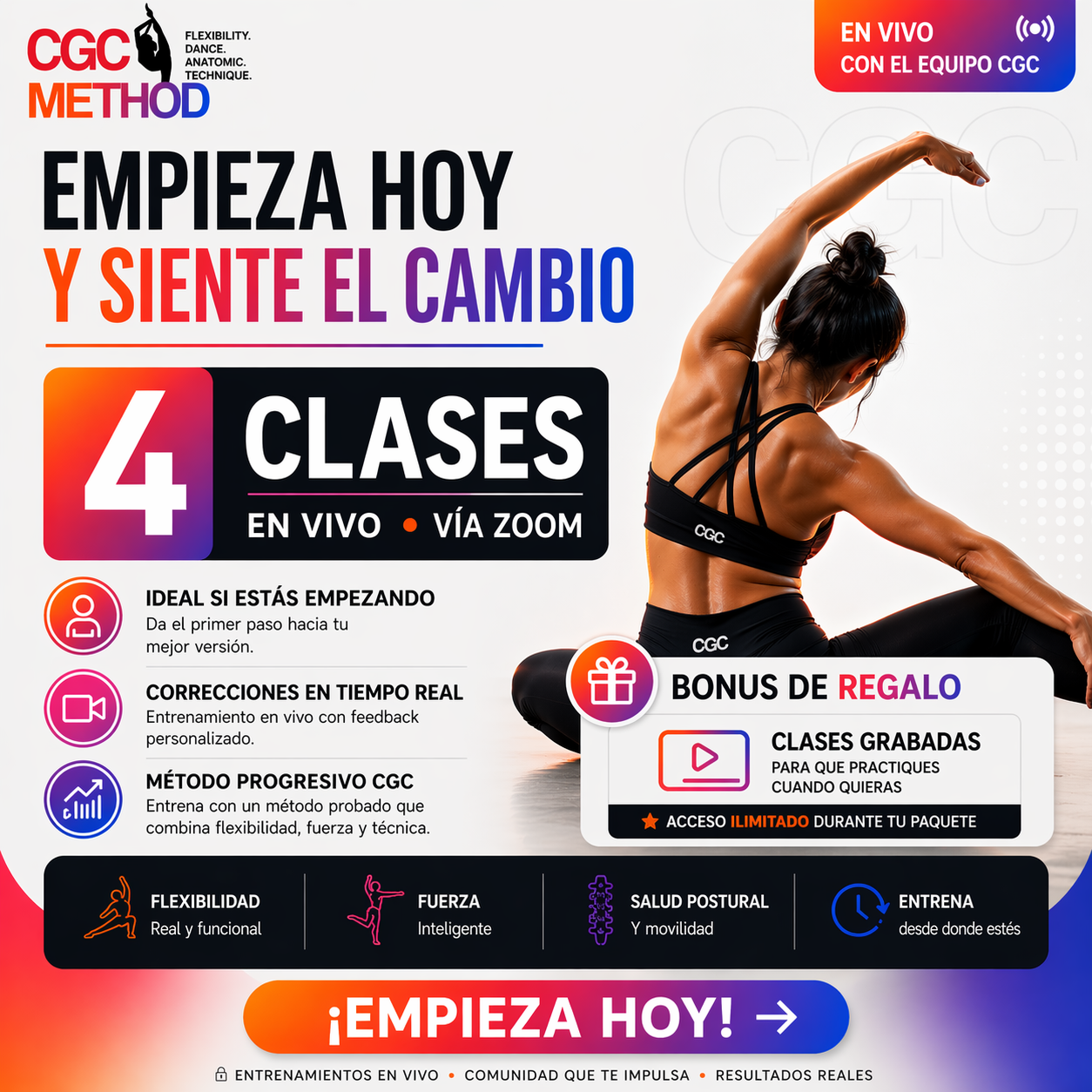 4 clases grupales en vivo – Empieza tu progreso con CGC