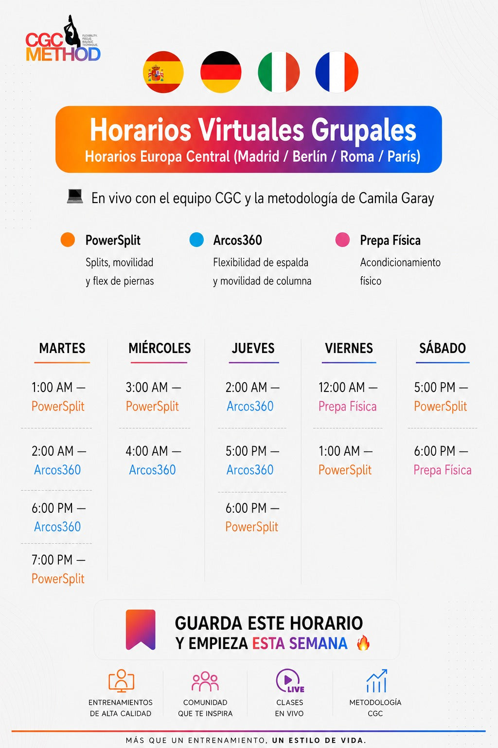 4 clases grupales en vivo – Empieza tu progreso con CGC
