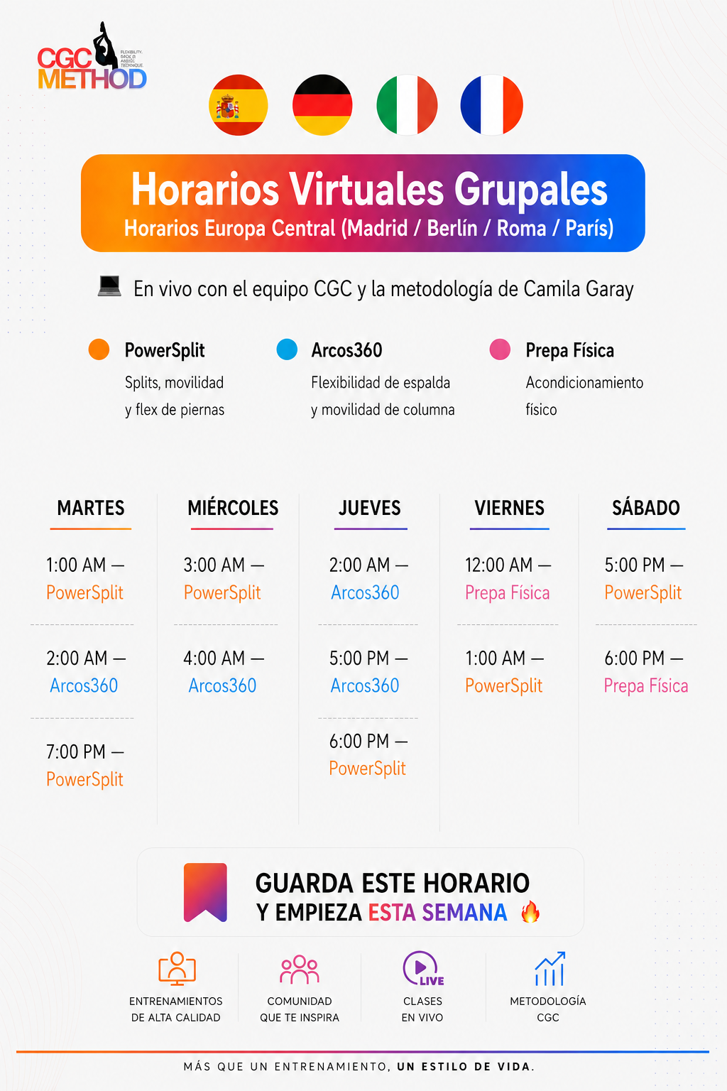 32 clases grupales en vivo – Cambio total con el método CGC