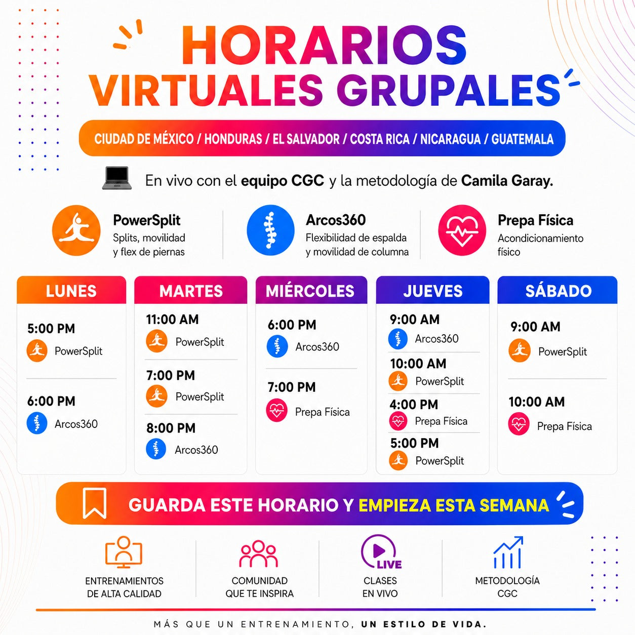 1 clase grupal en vivo – Prueba el método CGC
