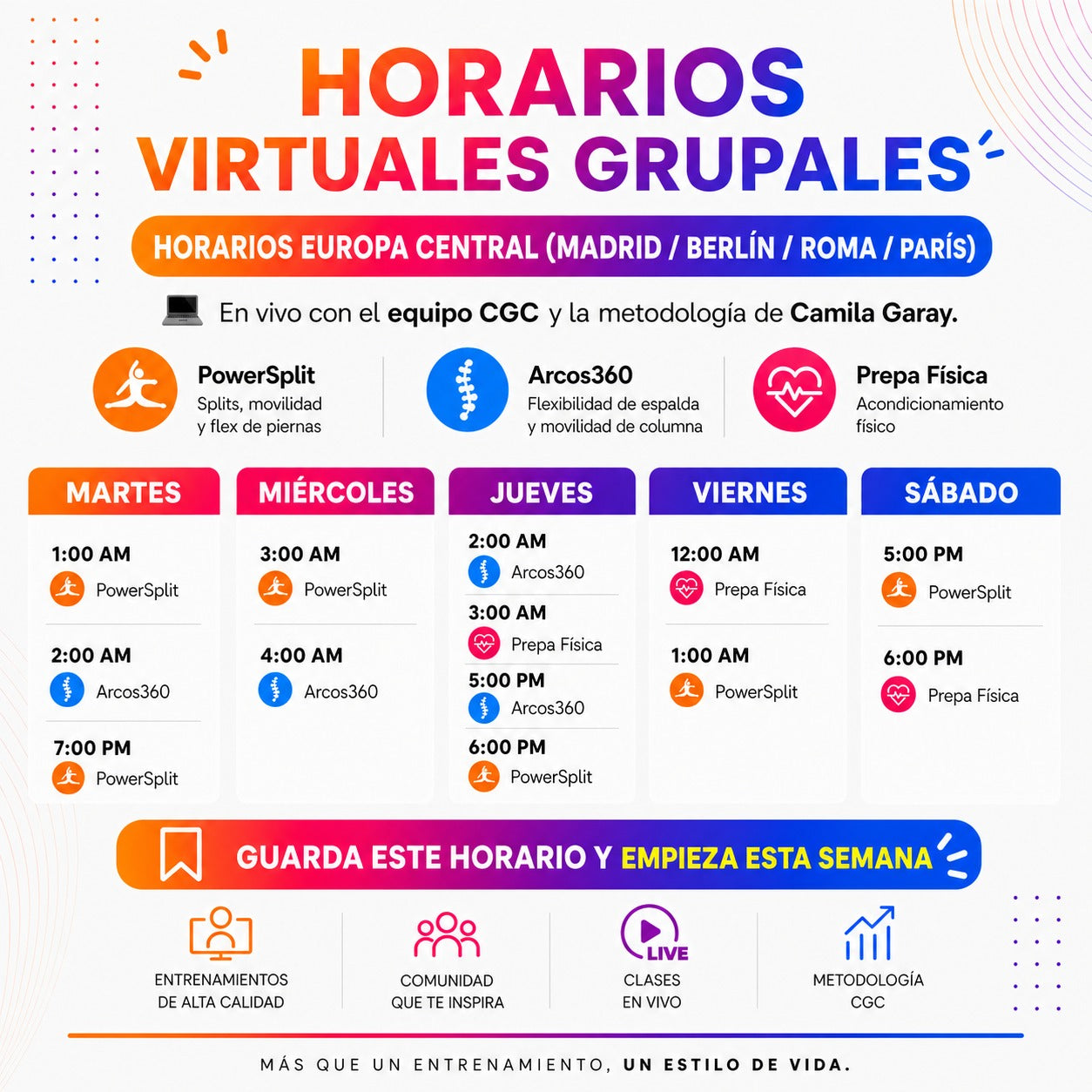 1 clase grupal en vivo – Prueba el método CGC