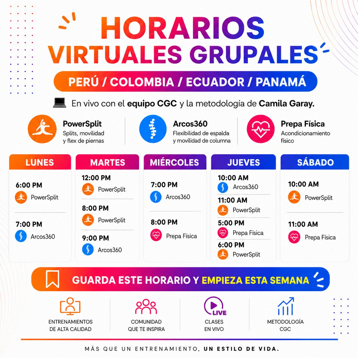 1 clase grupal en vivo – Prueba el método CGC