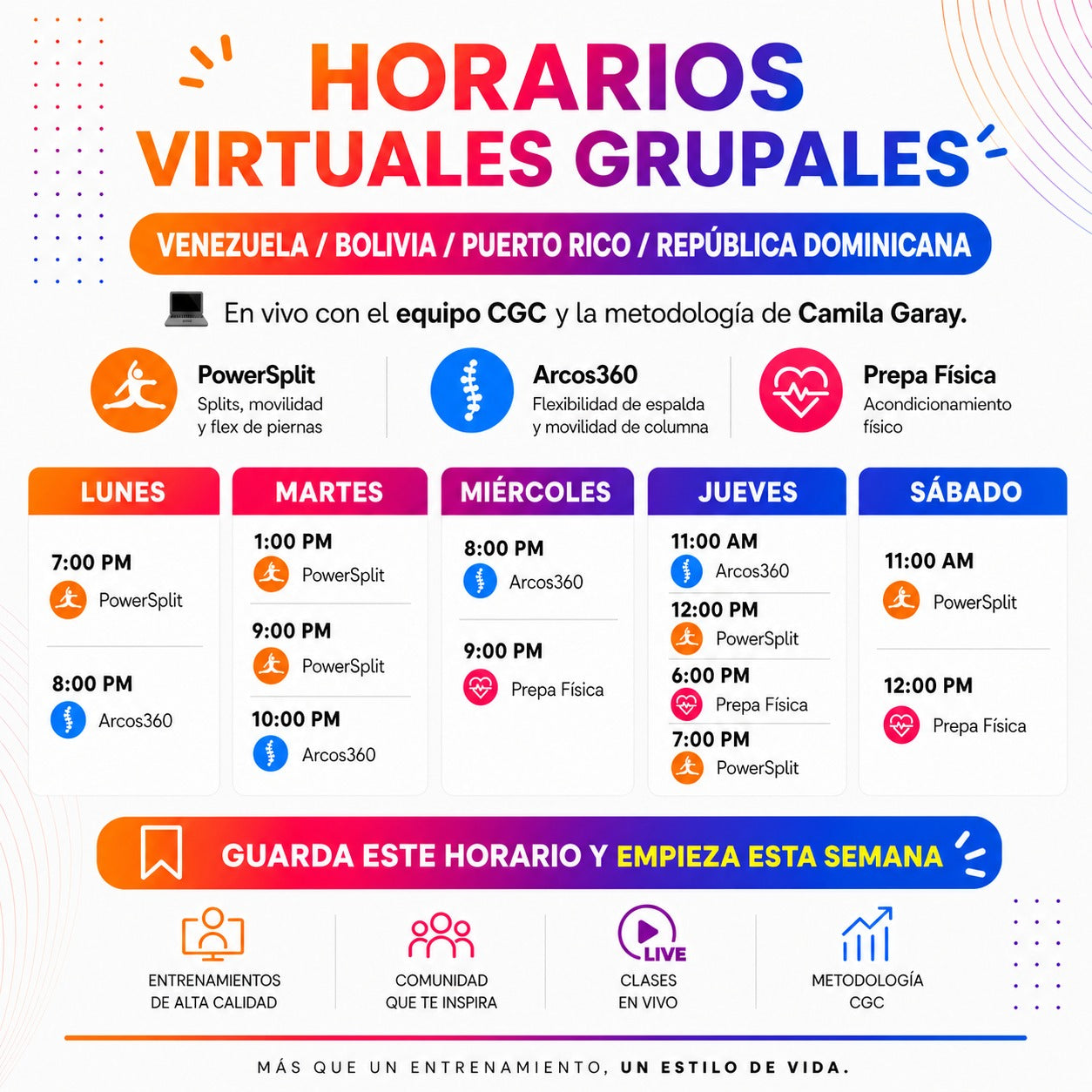 1 clase grupal en vivo – Prueba el método CGC