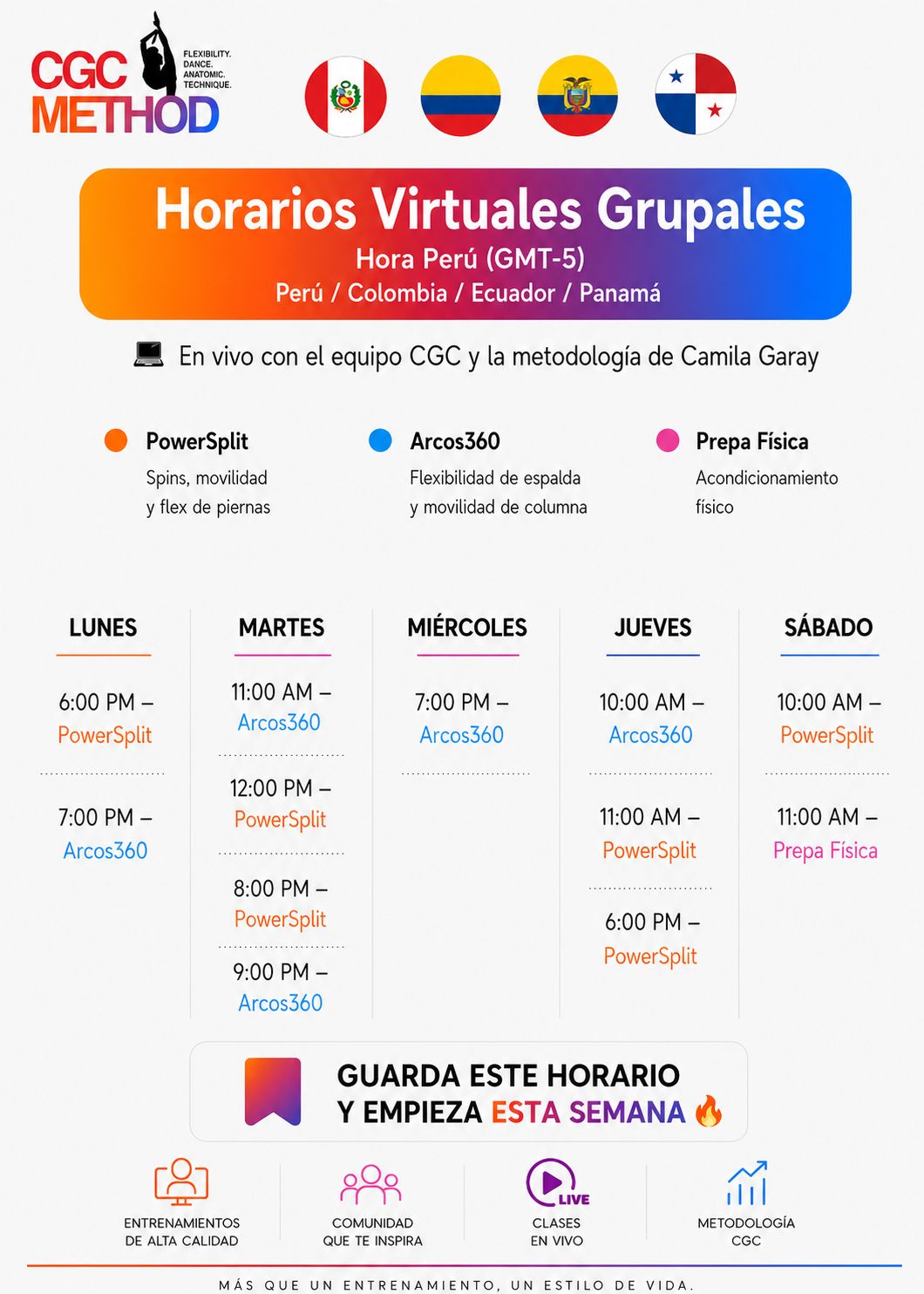 1 clase grupal en vivo – Prueba el método CGC