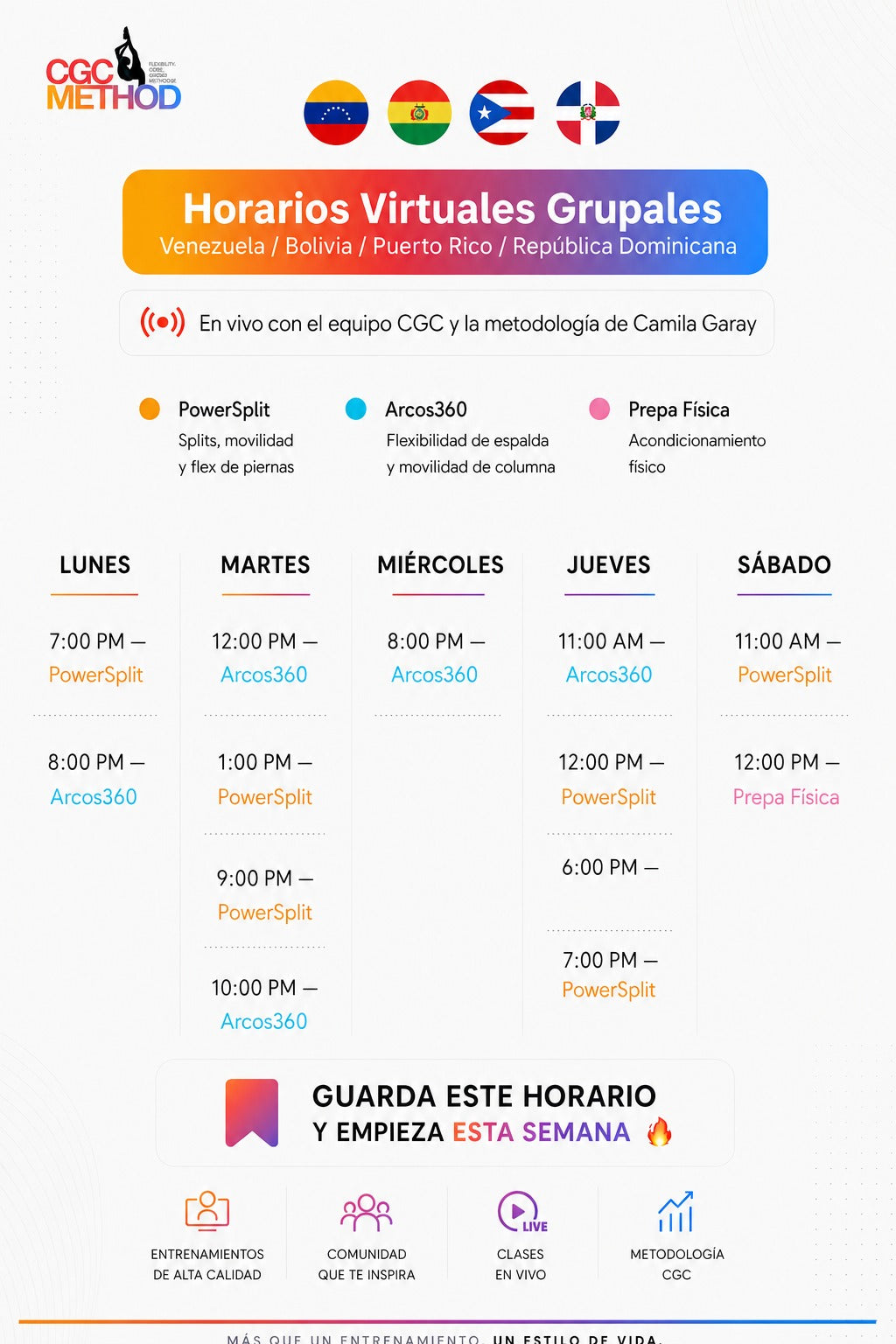 4 clases grupales en vivo – Empieza tu progreso con CGC