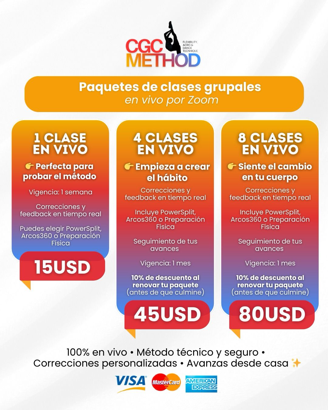 4 clases grupales online en vivo + Clases grabadas