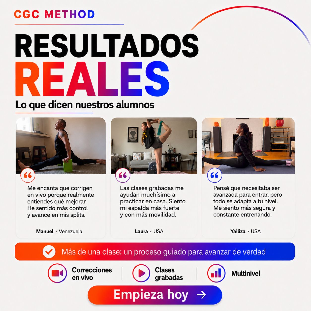 1 clase grupal en vivo – Prueba el método CGC