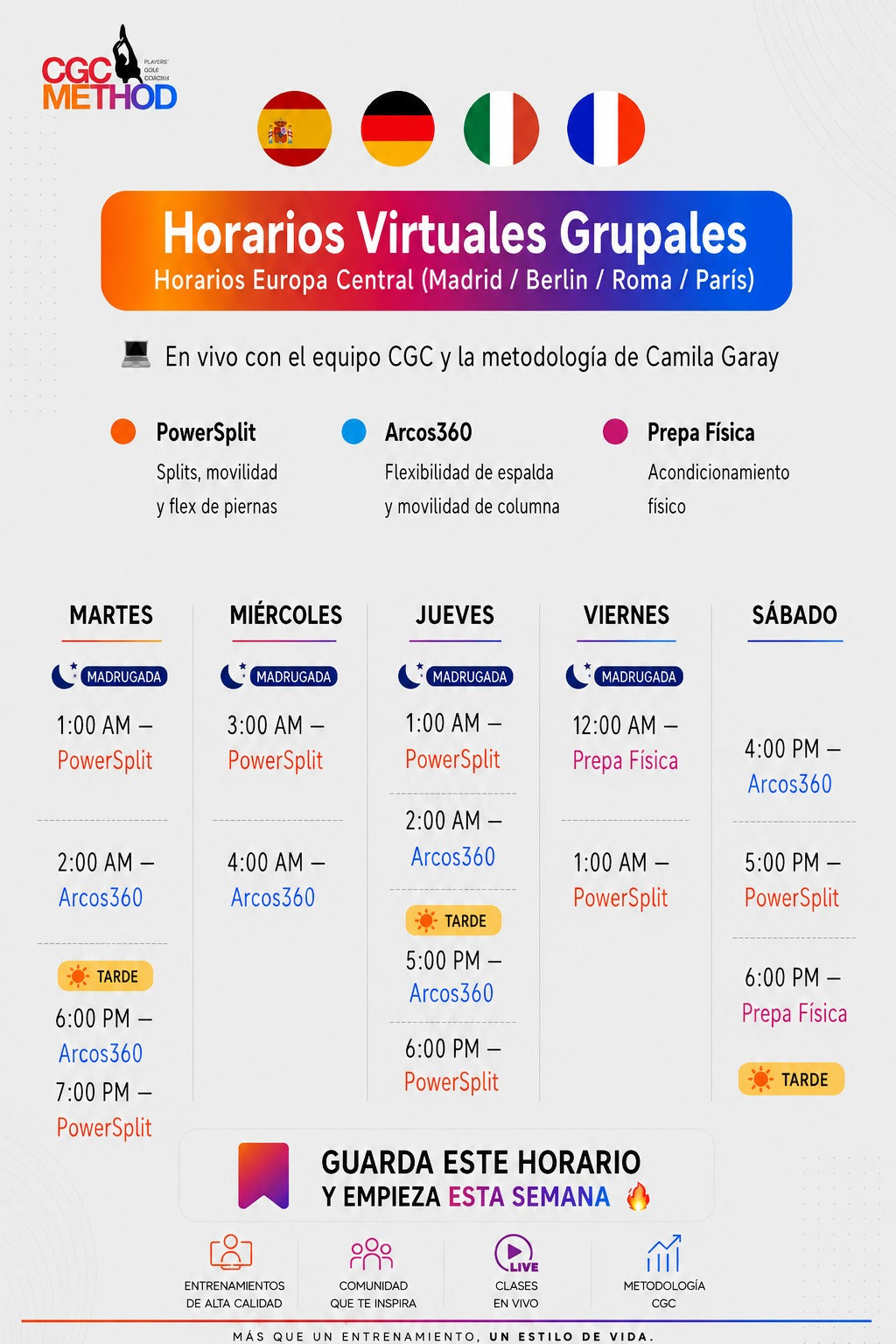 1 clase grupal en vivo – Prueba el método CGC