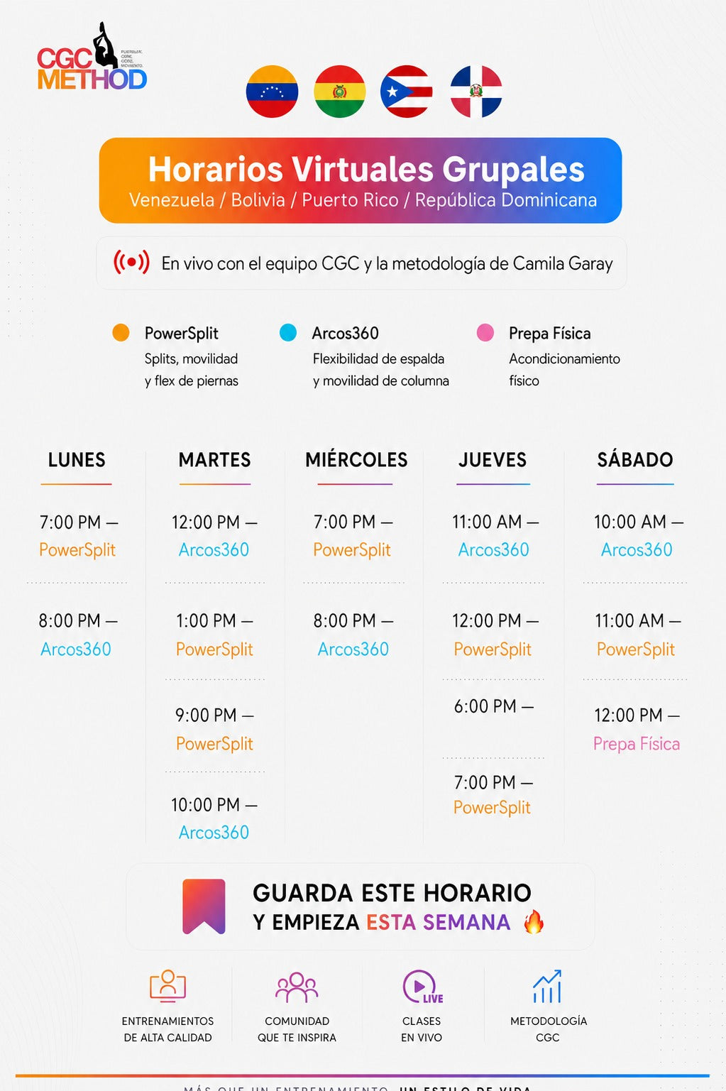 1 clase grupal en vivo – Prueba el método CGC